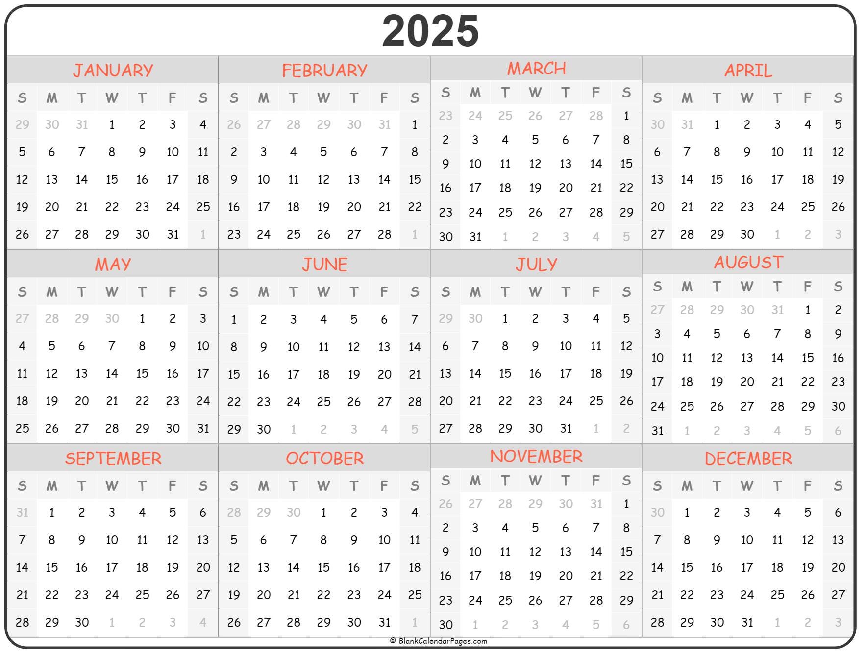 2025 Printable Calendar One Page