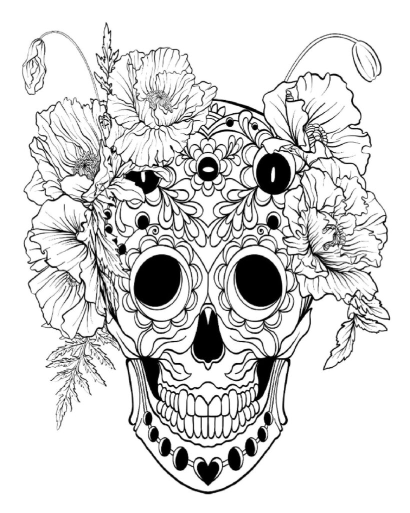 50 Skull Printable Coloring Pages skeleton Coloring Digital Download 