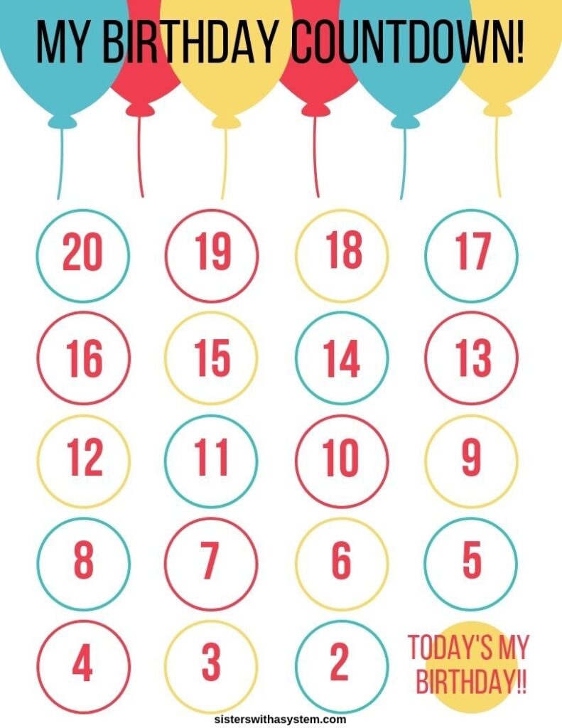 Birthday Countdown Calendar Printable