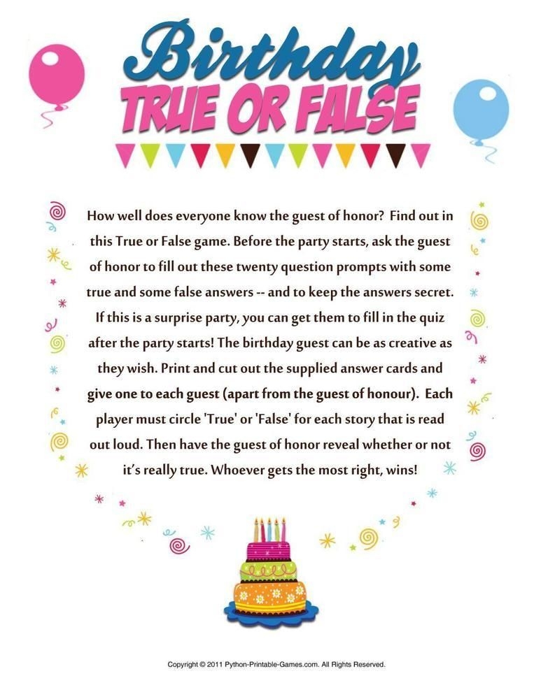 Birthday Games For Adults Printable FreePrintableTM