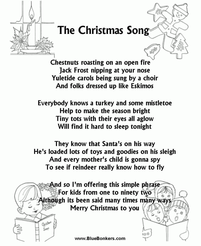 BlueBonkers The Christmas Song Free Printable Christmas Carol Lyrics 