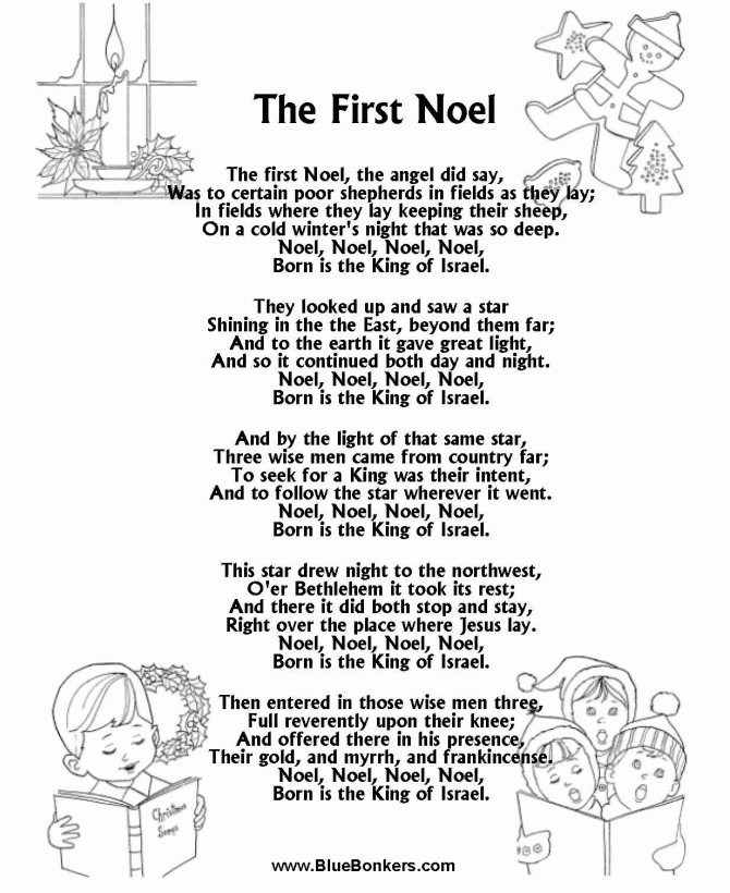 BlueBonkers The First Noel Free Printable Christmas Carol Lyrics 