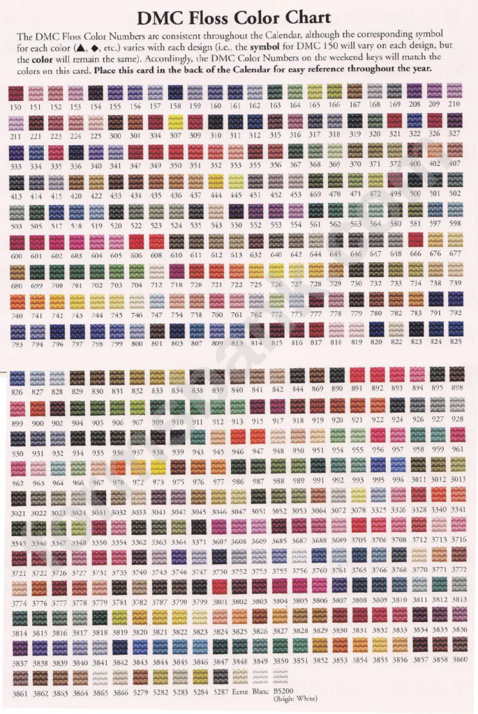 Checklist Free Printable Dmc Color Chart