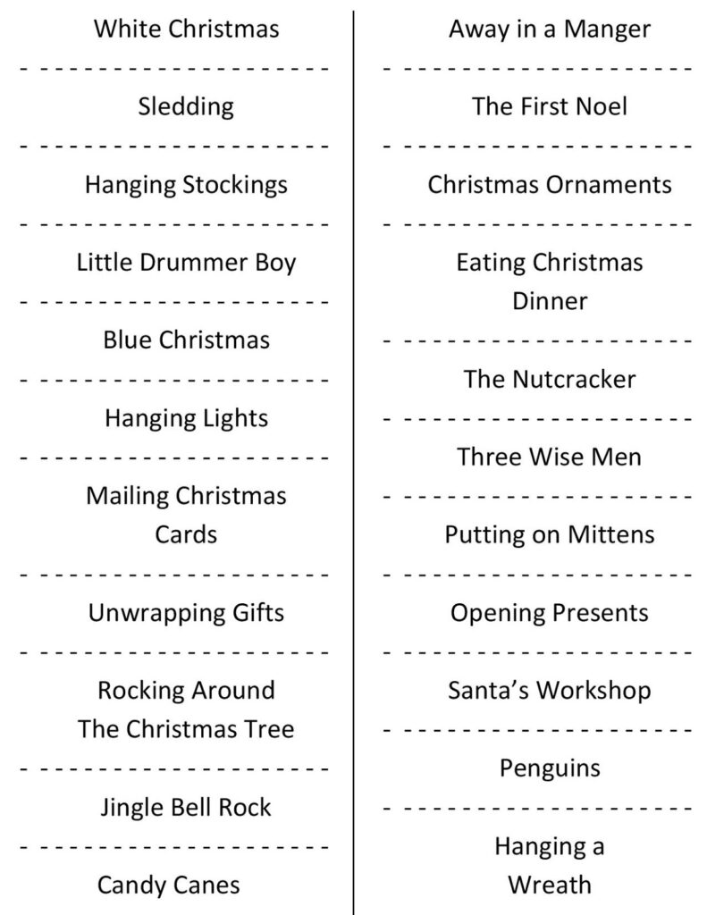 Christmas Charades free Printable Party Game 