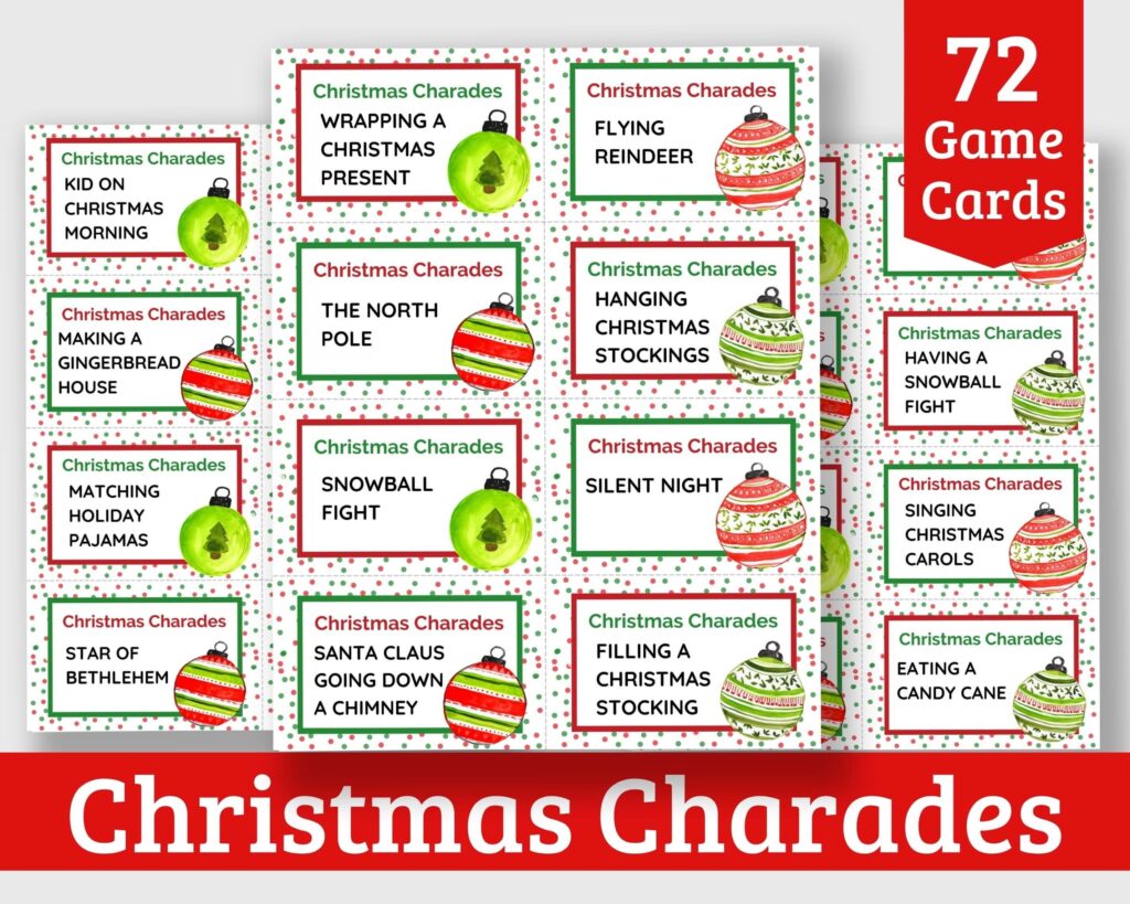 Christmas Charades Printable Cards For Kids And Adults 72 Pre filled 