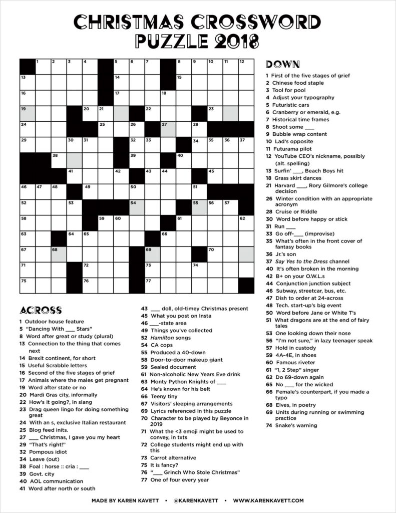 Christmas Crossword Puzzles Printable Free