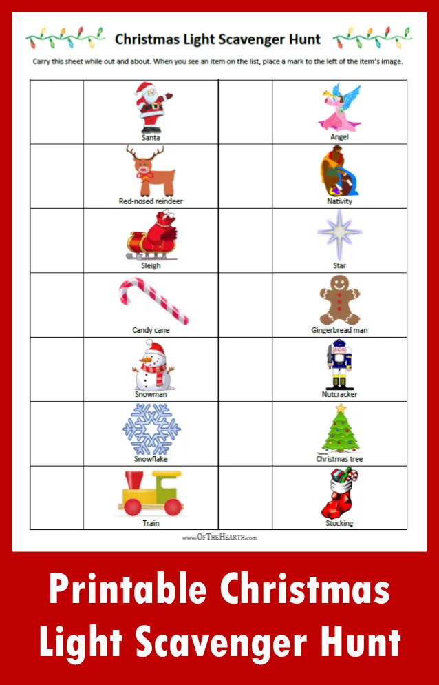 Christmas Light Scavenger Hunt Free Printable