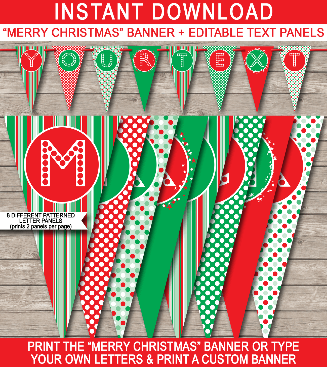 Christmas Pennant Banner Template Printable Merry Christmas Banner