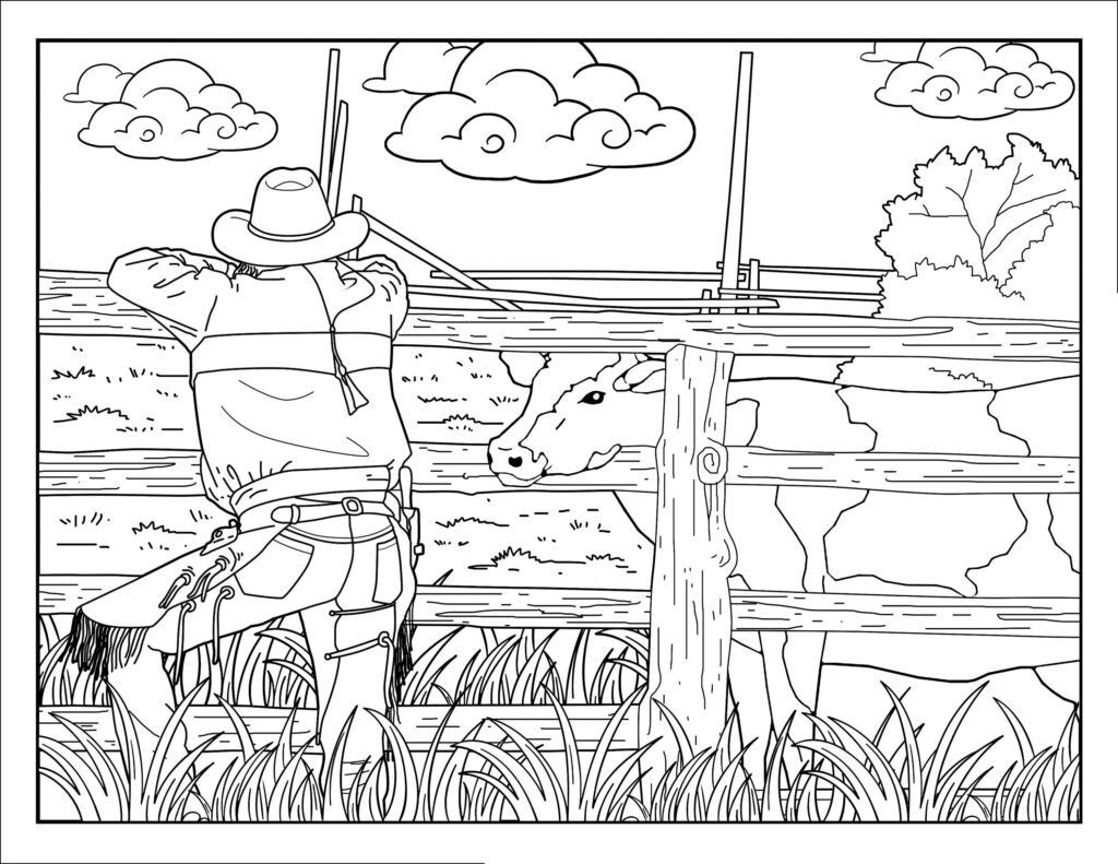 Cowboy Coloring Pages For Adults 1 Printable Coloring Page Etsy