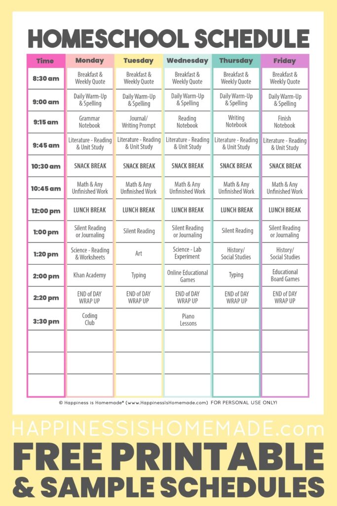 Daily Homeschool Schedule Samples Happiness Is Homemade