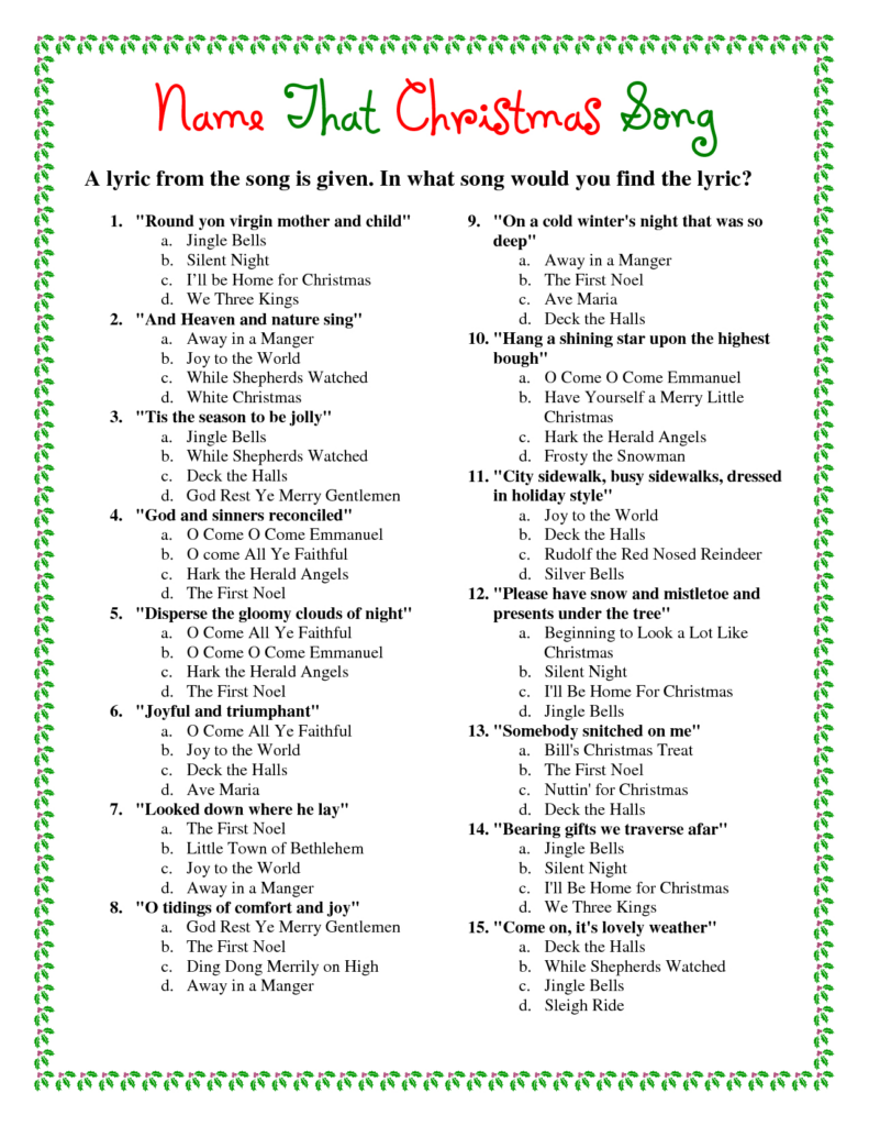 Finish The Christmas Song Lyrics Game Printable Printable Word Searches