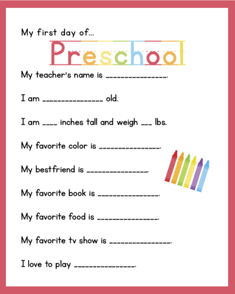 First Day Of Preschool Printables Free Pdf