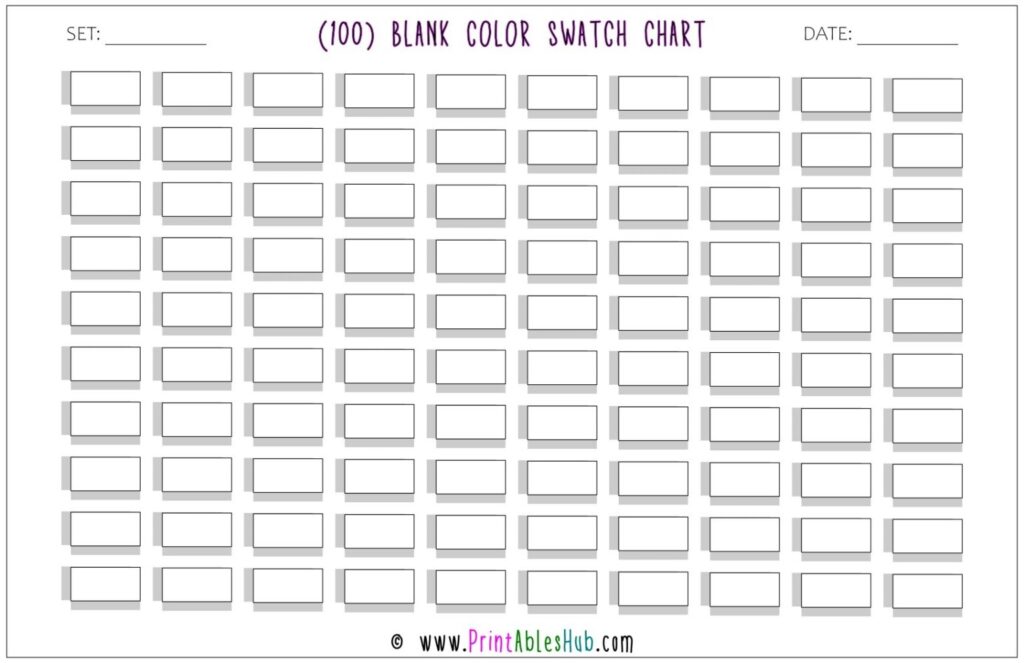 Free Printable 100 120 150 Blank Color Swatch Chart Template PDF 