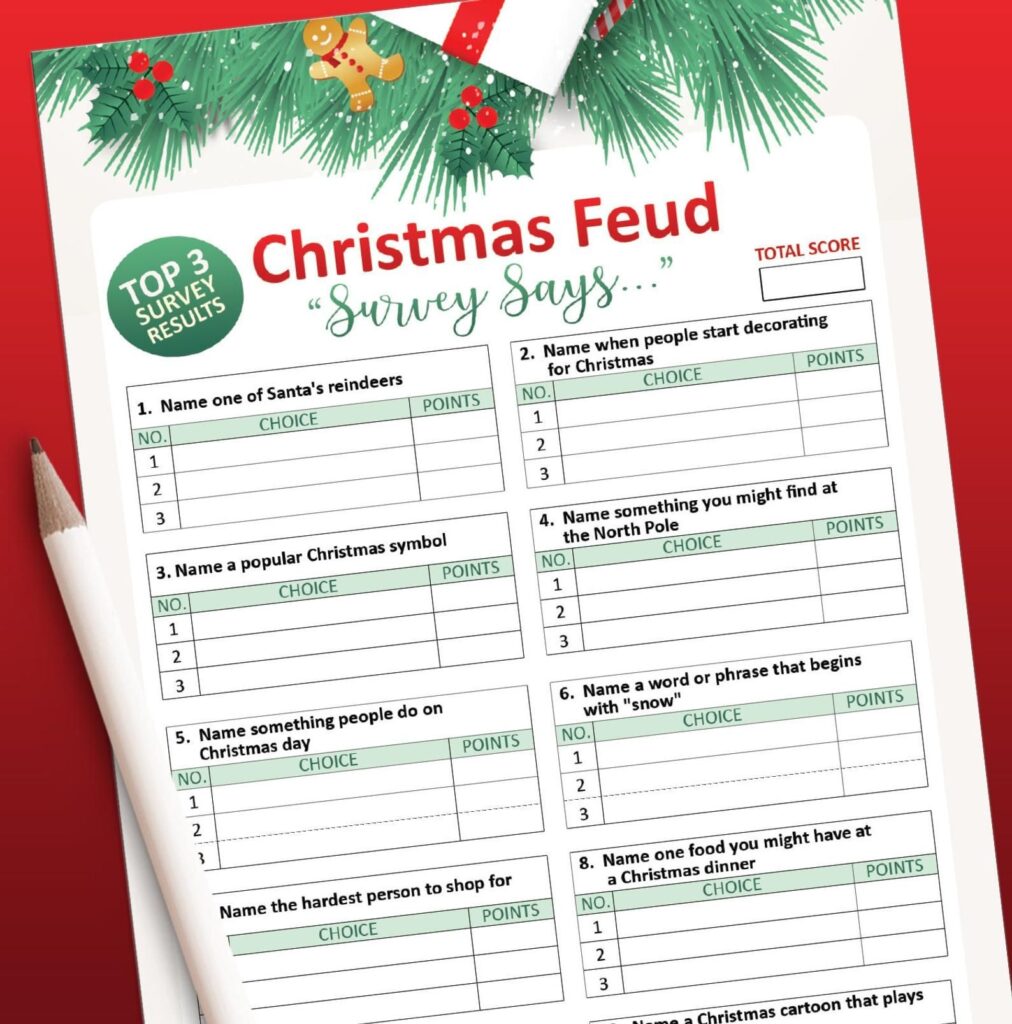 Free Printable Christmas Family Feud Questions And Answers Printable 