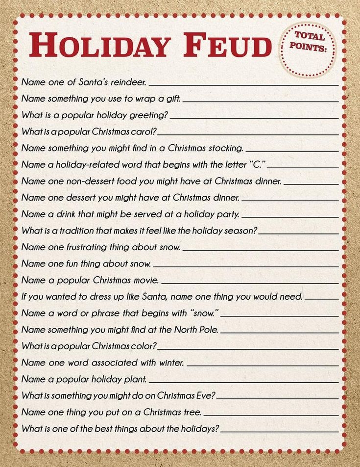 Free Printable Christmas Family Feud Questions And Answers