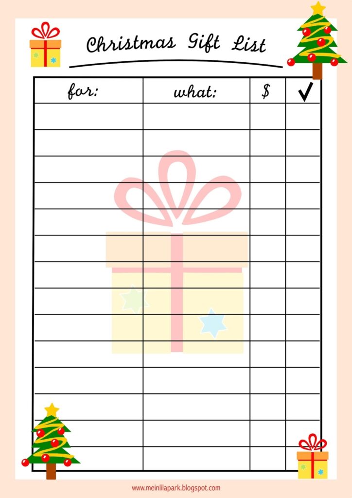 Free Printable Christmas Gift List Ausdruckbare Geschenkliste 