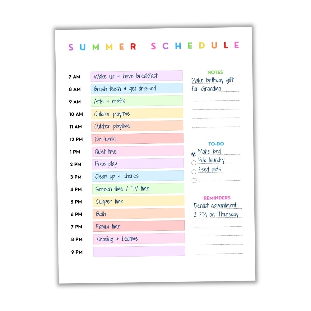 Free Printable Daily Weekly Summer Schedule For Kids Bonus Summer 