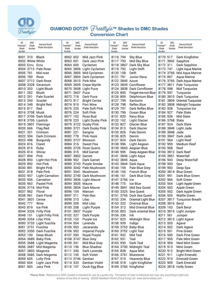 Free Printable Diamond Dotz Color Chart