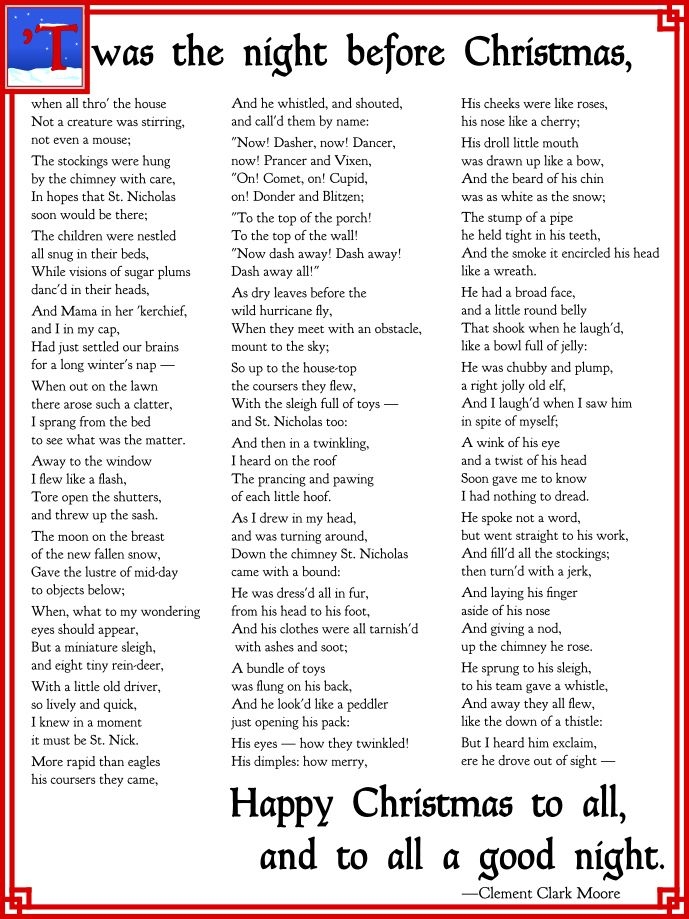 Free Printable Twas The Night Before Christmas Poem