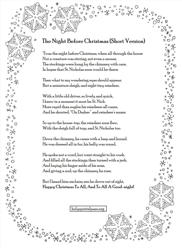 Free Printable Twas The Night Before Christmas Poem