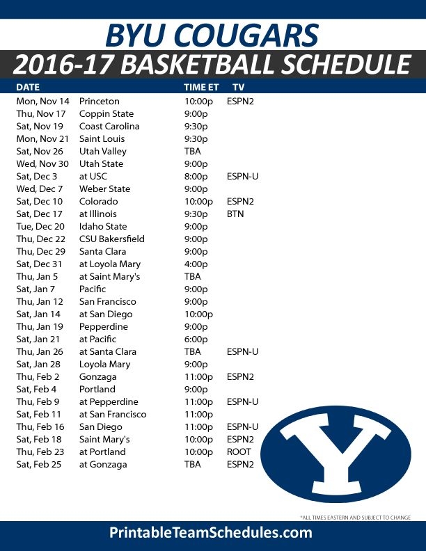 Gonzaga Men s Basketball Printable Schedule