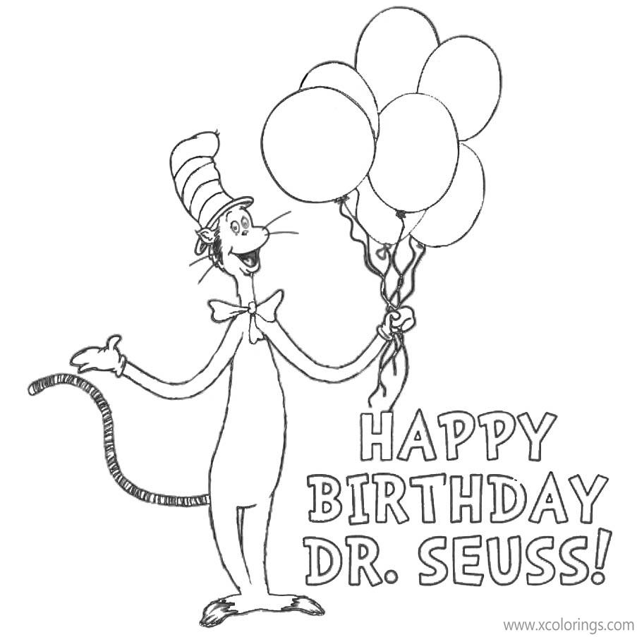 Happy Birthday Dr Seuss Coloring Pages Hat And Cake XColorings