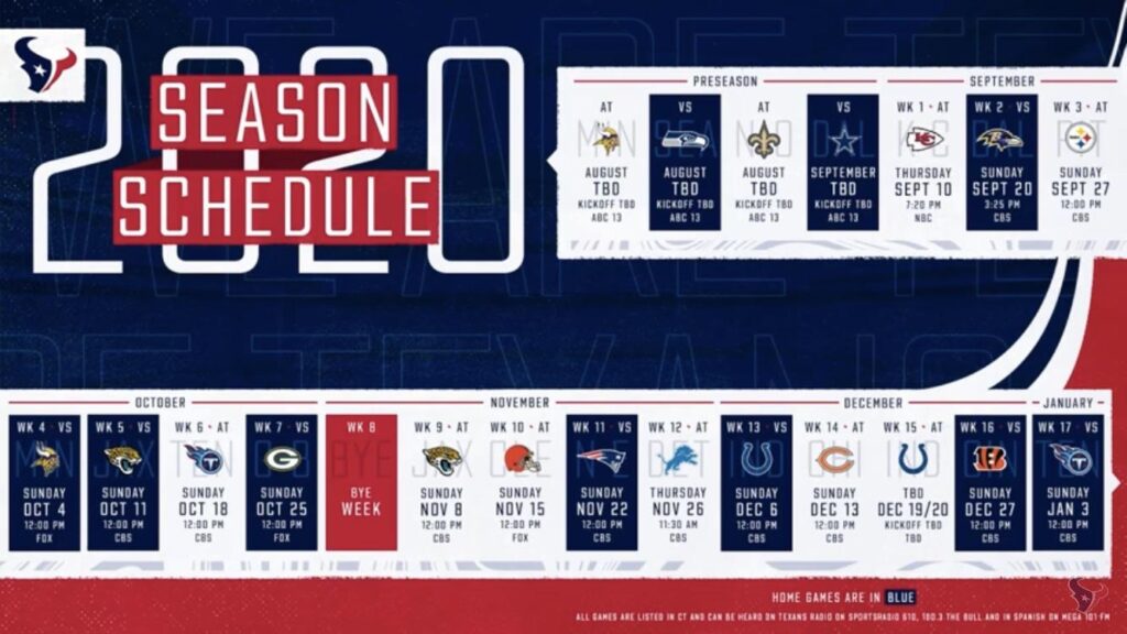 Houston Texans Printable Schedule