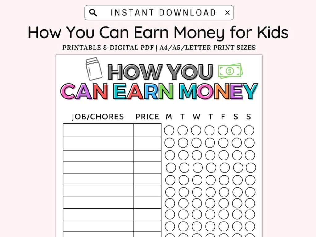 How To Earn Money Chore Chart Allowance Chore Chart For Kids 