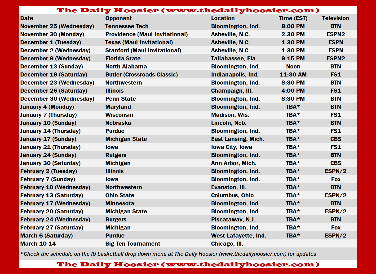 Iu Women s Basketball Tournament Schedule