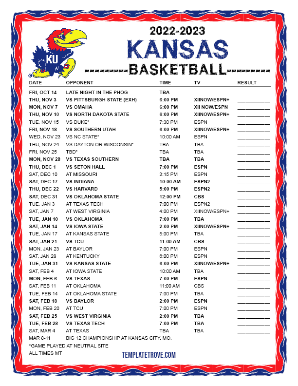 Ku 2023 24 Basketball Schedule