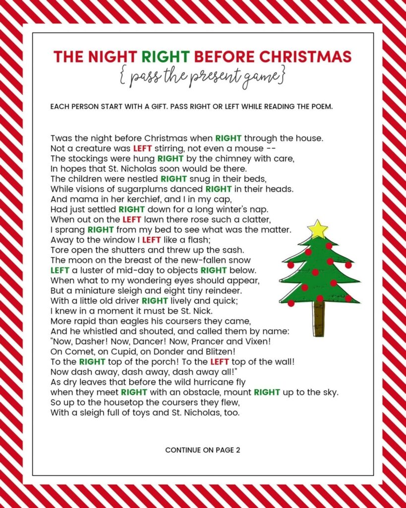 Left Right Christmas Games Free Printable