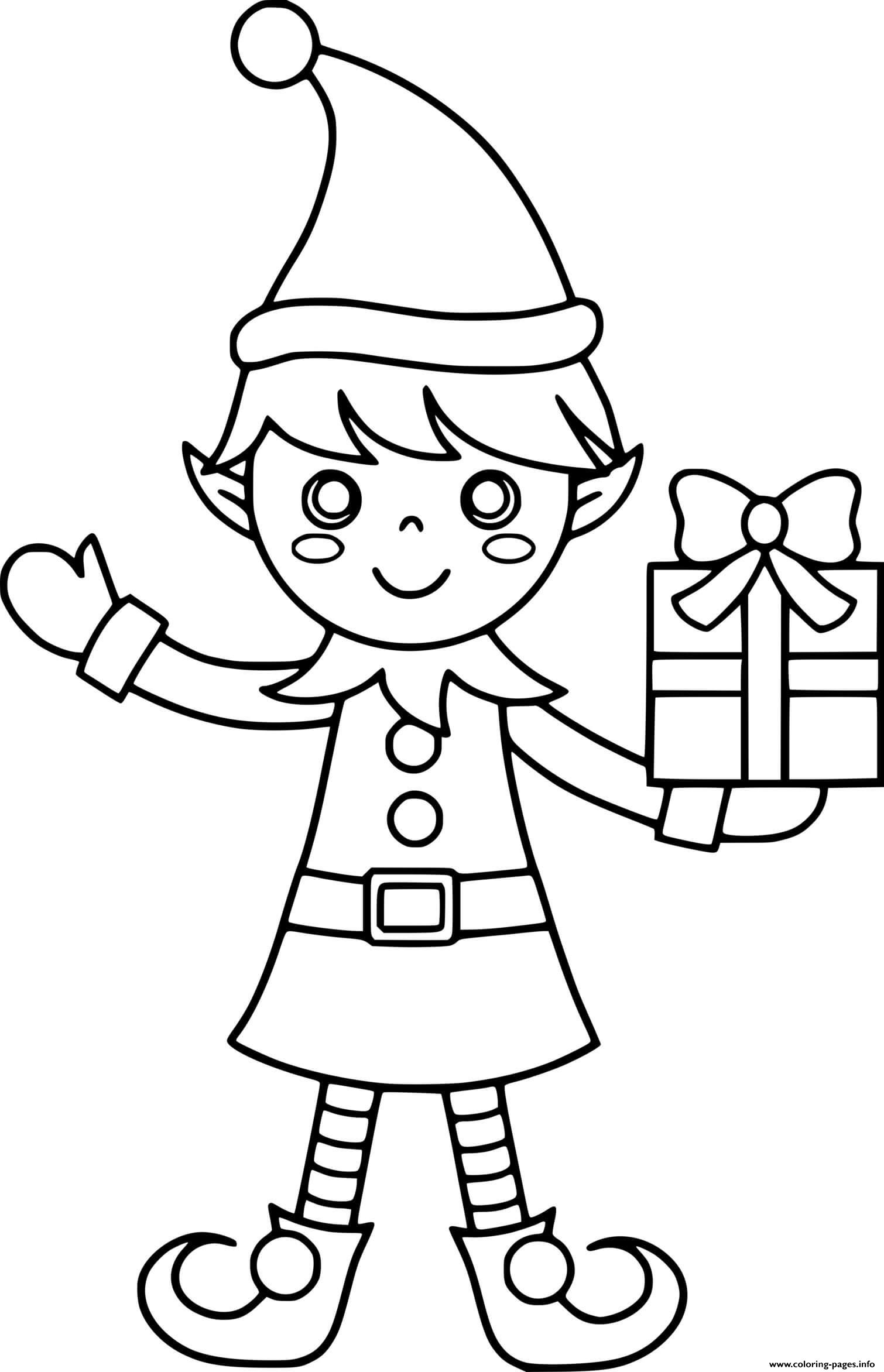 Little Elf Bring A Gift Coloring Page Printable