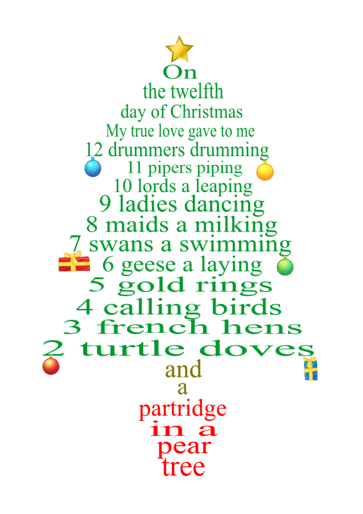 Lyrics For The Twelve Days Of Christmas Printable