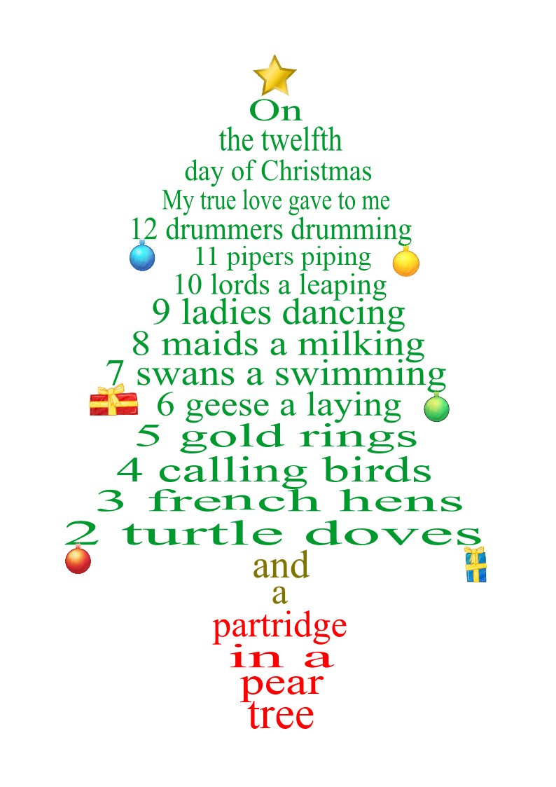 Lyrics For The Twelve Days Of Christmas Printable