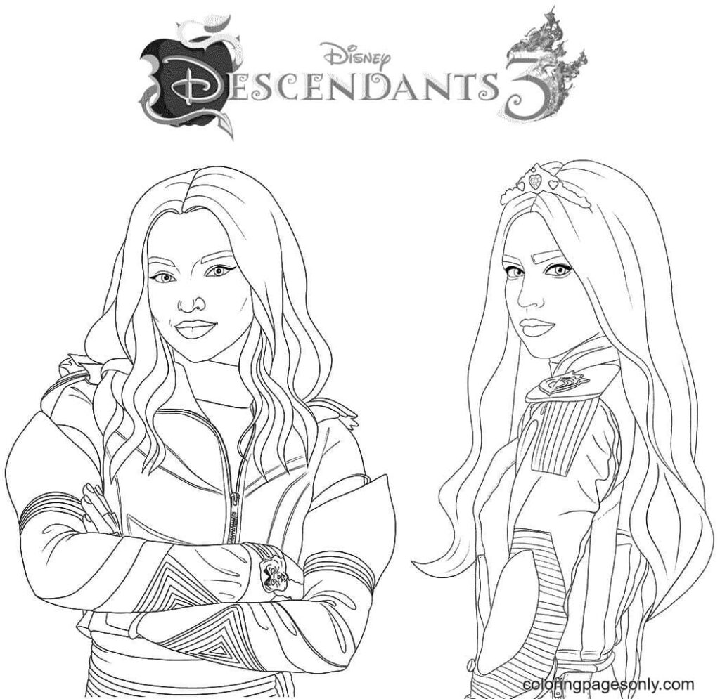 Mal And Evie From Descendants Coloring Page Free Printable Coloring Pages