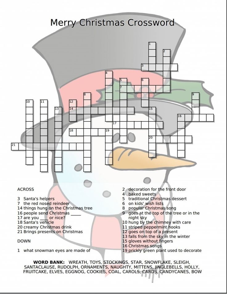 Merry Christmas Crossword Free Printable Christmas Crossword Puzzles