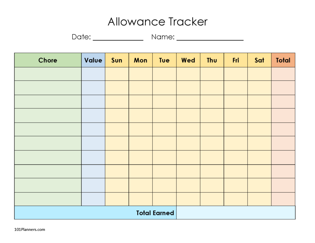 Money Printable Allowance Chore Chart Printable Calendars AT A GLANCE