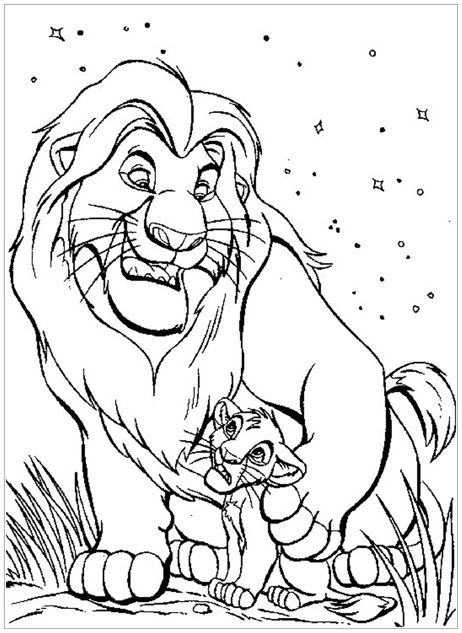 Mufasa With Simba The Lion King Kids Coloring Pages