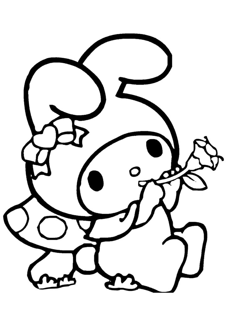 My Melody Plays Music Against A Mushroom Sanrio Coloring Pages For Kids