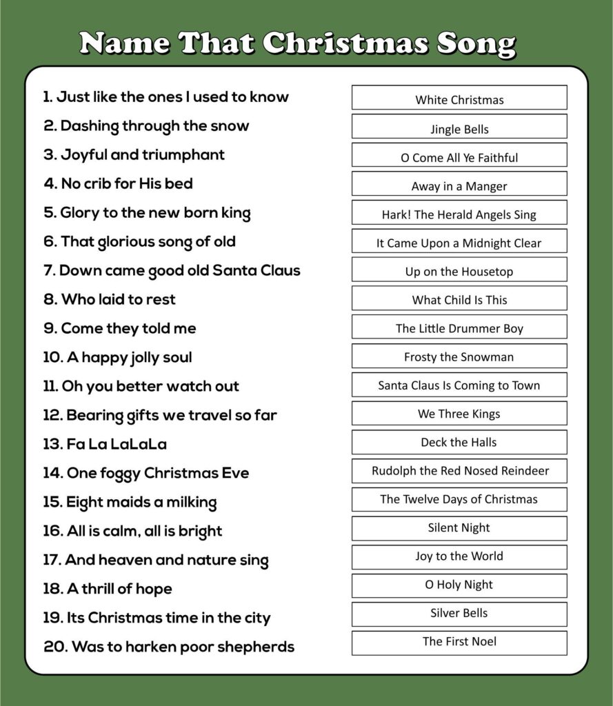 Name That Tune Trivia 10 Free PDF Printables Printablee Christmas 