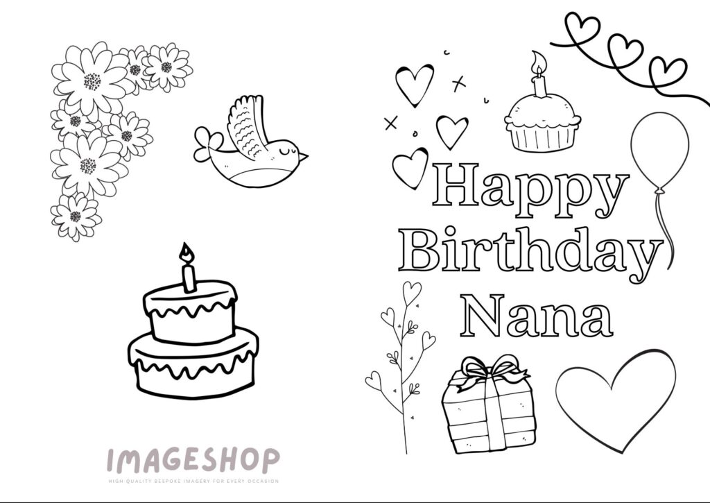 Nana Birthday Card Happy Birthday Colour In Card Instant Download 