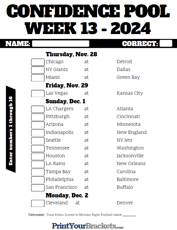 Nfl Week 13 Printable Schedule