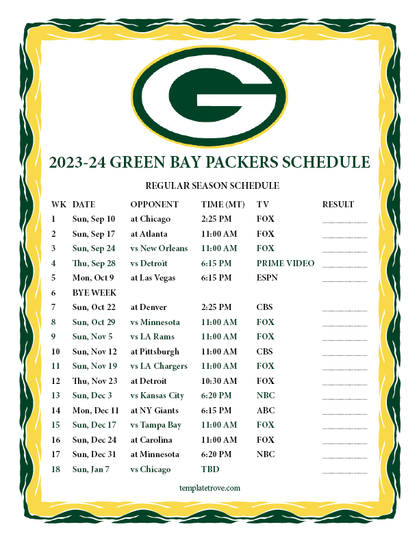 Packers Preseason Schedule 2025 Pdf James Hughes