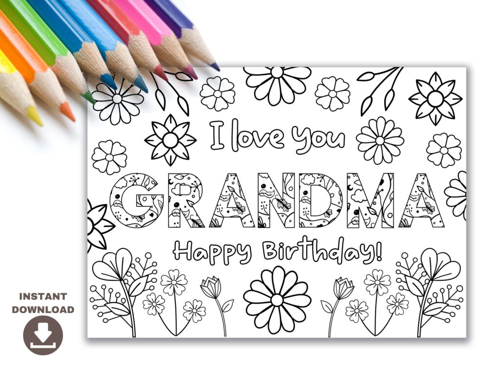 Printable Birthday Cards To Color For Grandma