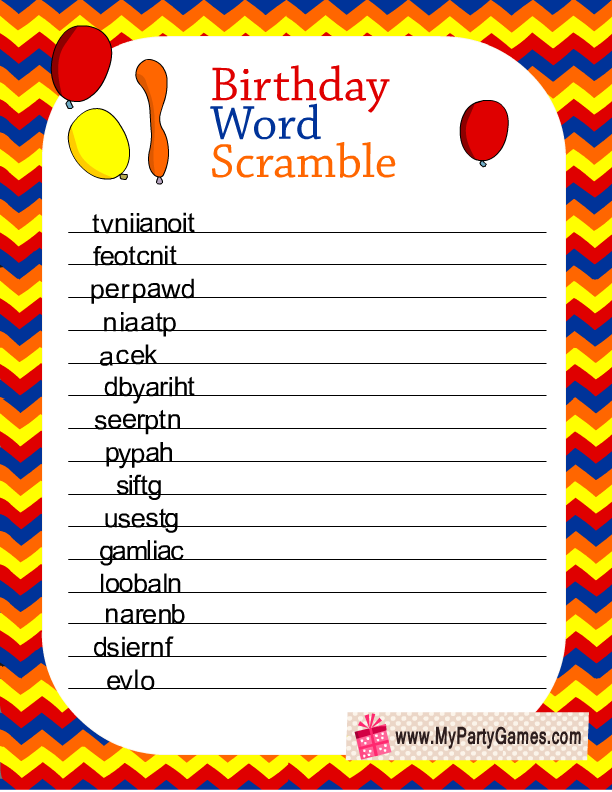 Printable Birthday Party Games Printable Word Searches