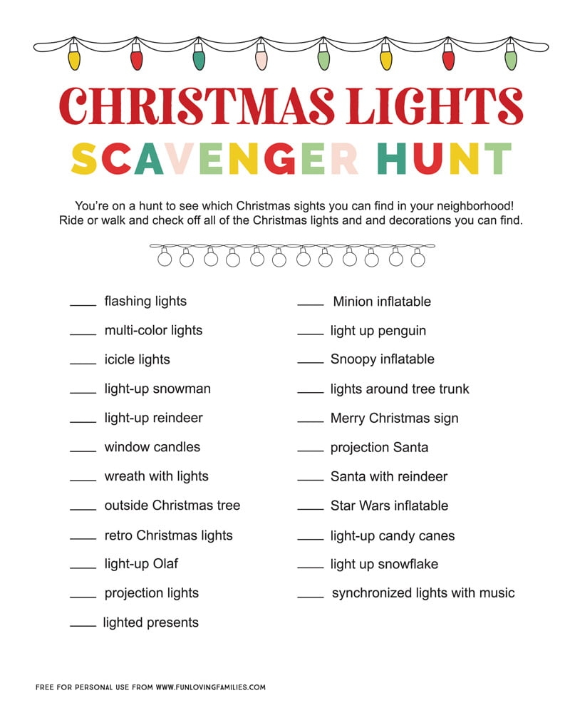 Printable Christmas Light Scavenger Hunt Printable Word Searches