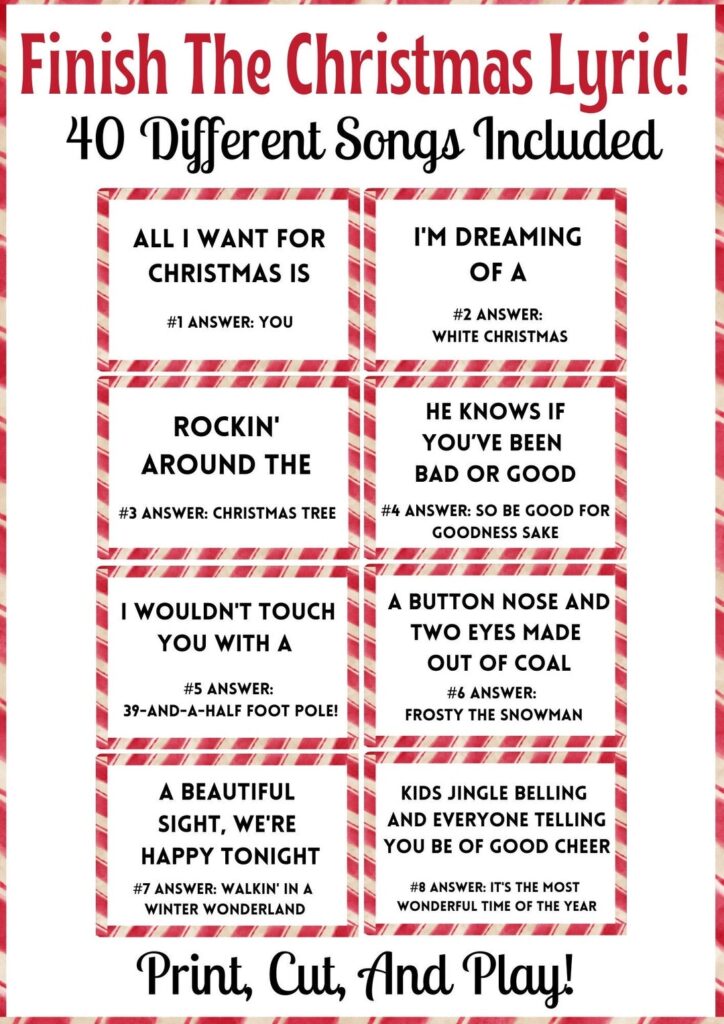 Printable Finish The Christmas Lyric Christmas Day Activity Christmas 