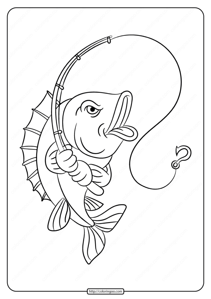 Printable Fish With Fishing Rod Coloring Pages