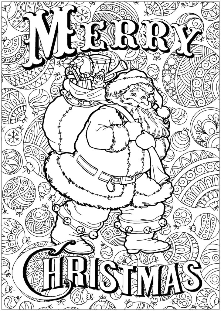 Santa Claus With Text And Background Christmas Coloring Pages For Adults