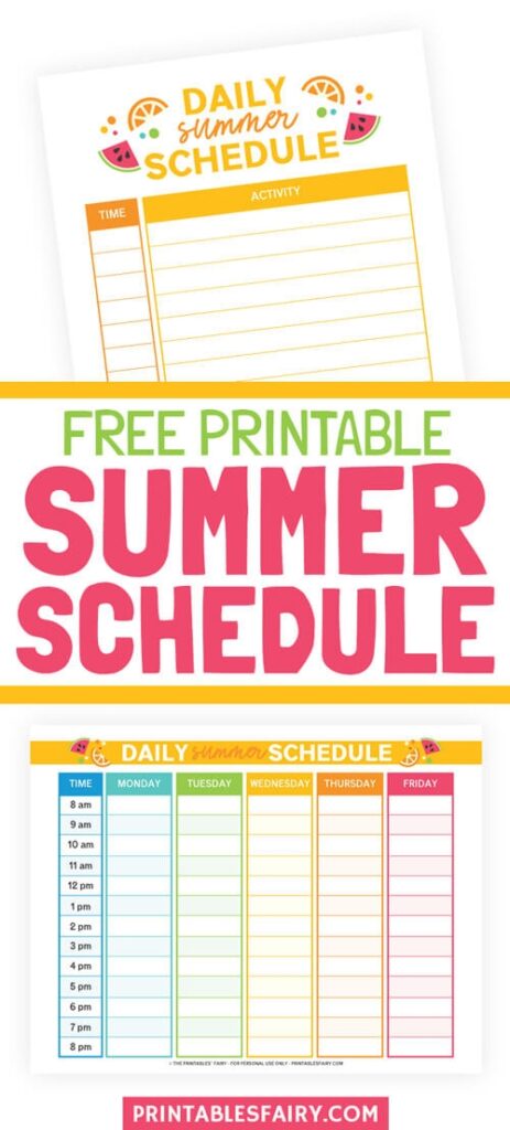 Summer Schedule For Kids Free Printables The Printables Fairy